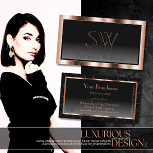 Luxury Rose Gold Chic Black Gradient with Monogram Business Card