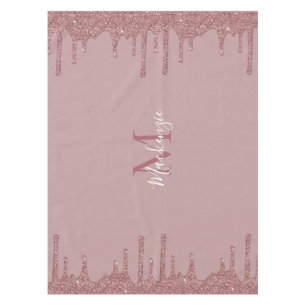 Luxury Rose Gold Dripping Glitter Monogram Tablecloth