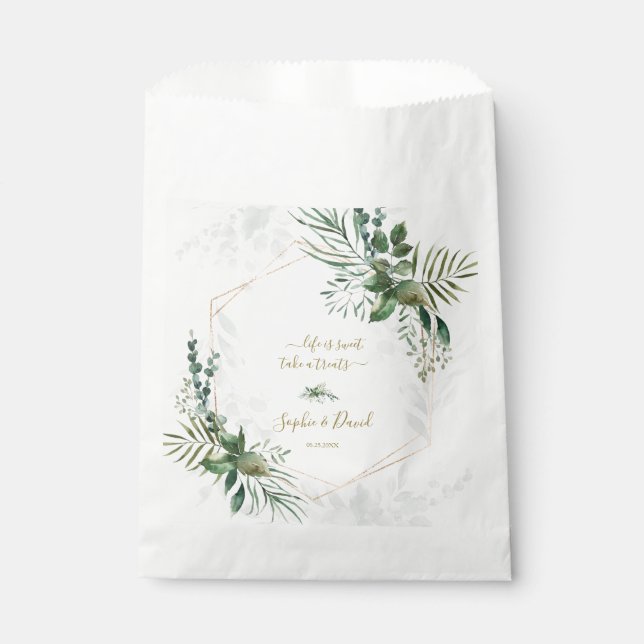Luxury Rose Gold Geometric Greenery Wedding Favour Bag (Front)
