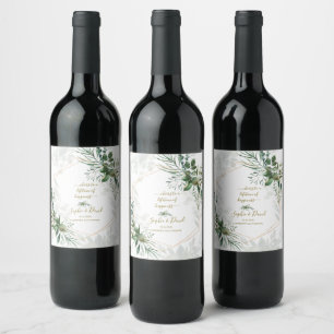 Luxury Rose Gold Geometric Greenery Wedding Wine Label