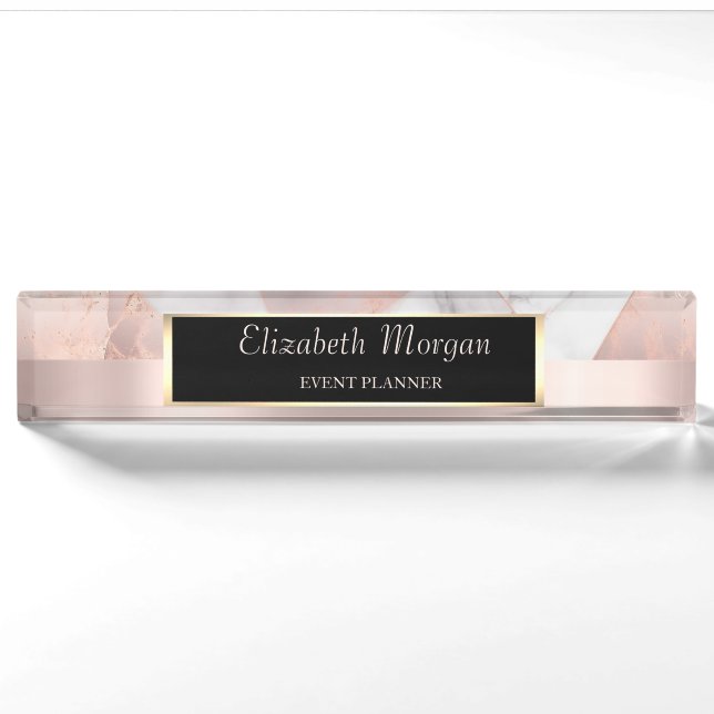 Luxury Rose Gold Geometric Marble Frame Nameplate (Front)