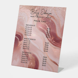 Luxury Rose Gold Glitter Beauty Salon Price List Pedestal Sign