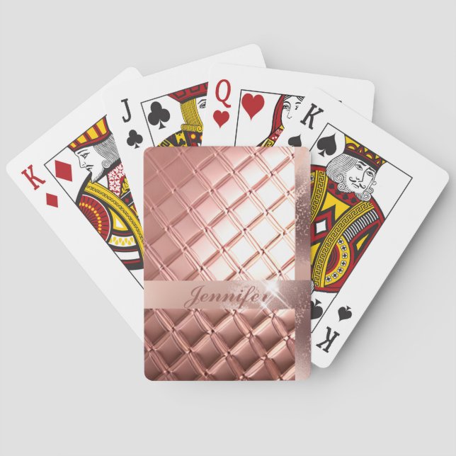 Luxury Rose Gold Glitter Custom Add Your Name Playing Cards (Back)