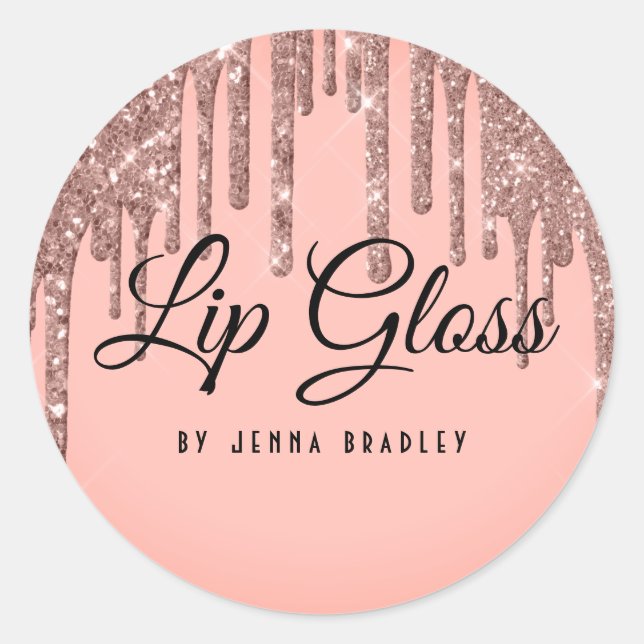 Luxury Rose Gold Glitter Drip Lip Gloss Business Classic Round Sticker (Front)
