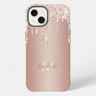 Luxury Rose Gold Glitter Drip with Name/Monogram iPhone 13 Case
