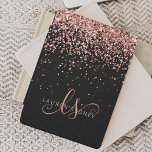 Luxury Rose Gold Glitter Elegant Monogram iPad Mini Cover<br><div class="desc">Glam Rose Gold Glitter Elegant Monogram iPad Cover. Easily personalize this trendy chic tablet cover design featuring elegant rose gold sparkling glitter on a black background. The design features your handwritten script monogram with pretty swirls and your name.</div>