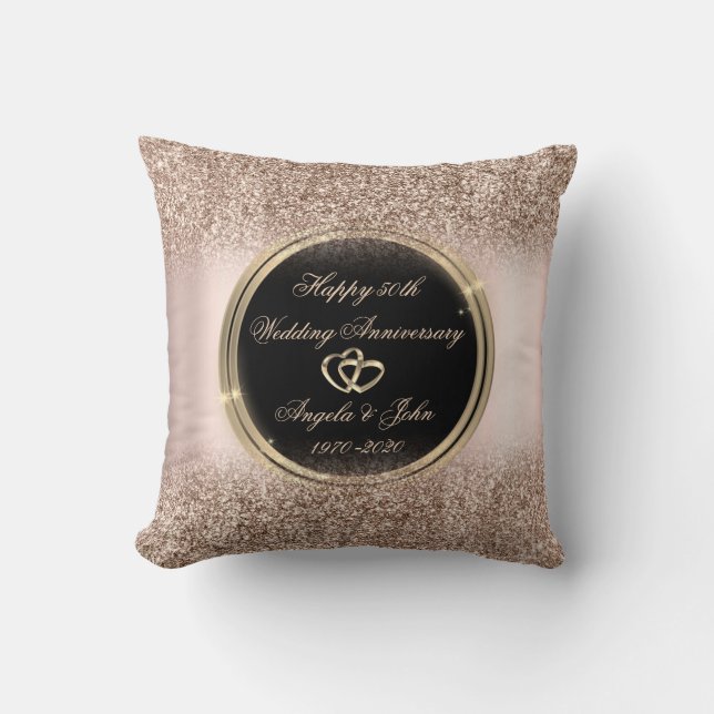 Luxury Rose Gold Glitter Hearts 50th Anniversary Throw Pillow (Front)