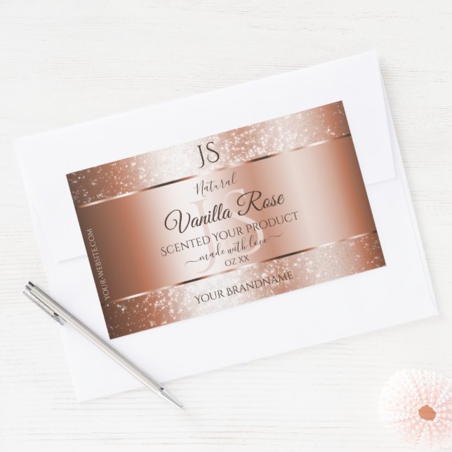 Luxury Rose Gold Glitter Initials Product Labels (Envelope)