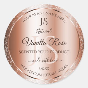 Luxury Rose Gold Glitter Initials Product Labels