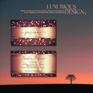 Luxury Rose Gold Glitter Luminous Stars Monogram Business Card