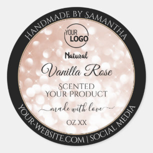 Luxury Rose Gold Glitter Stars Product Labels Logo