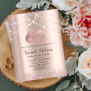 Luxury Rose Gold Glitter String Lights Invitation