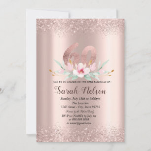 Luxury Rose Gold Glitter Watercolor Flower Invitation
