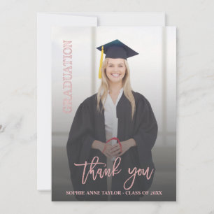 Luxury Rose Gold Graduation Thank You Photo Card