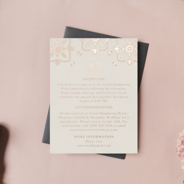 Luxury Rose Gold Mediterranean Tile Wedding Info Foil Holiday Postcard (Creator Uploaded)