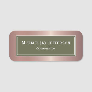 Luxury Rose Gold Metallic & Moss Green Name Tag