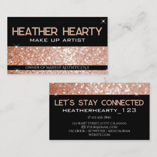 Luxury Rose Gold Peach Black Glitter Glam Glamour  Business Card