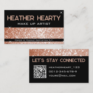 Luxury Rose Gold Peach Pink Glitter with QR Code Business Card