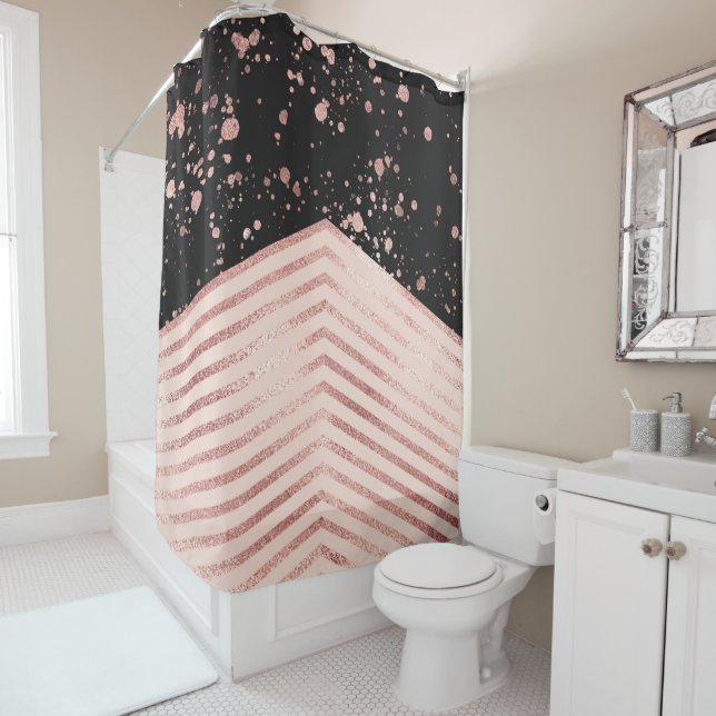 Luxury Rose Gold Pink Black Chevron Paint Splatter (In Situ)