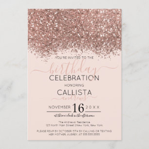 Luxury Rose Gold Pink Glitter Confetti Birthday Invitation