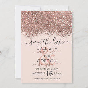 Luxury Rose Gold Pink Glitter Confetti Wedding Save The Date
