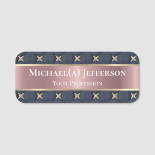 Luxury Rose Gold Pink Golden Stars Blue Name Tag