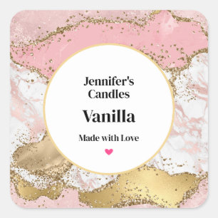 Luxury Rose Gold Pink Marble Design Candle Craft Square Sticker