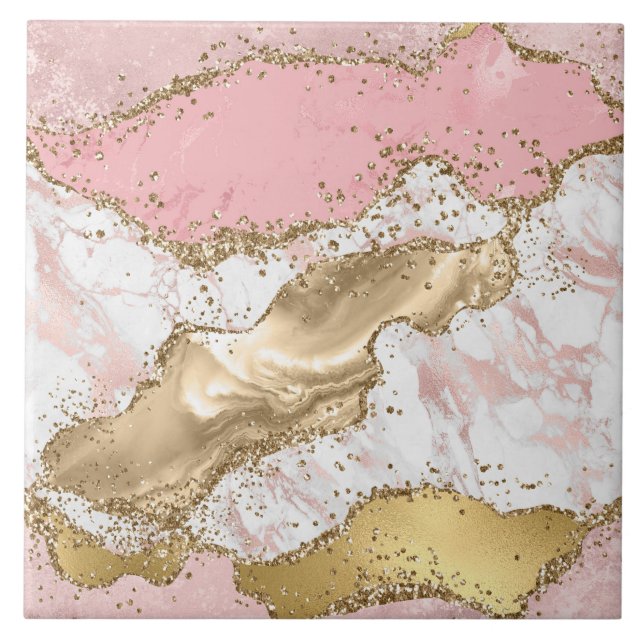 Luxury Rose Gold Pink Marble Design Tile (Front)
