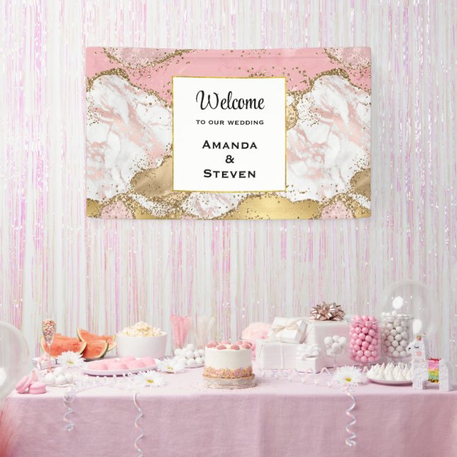 Luxury Rose Gold Pink Marble Design Wedding Banner (Party)