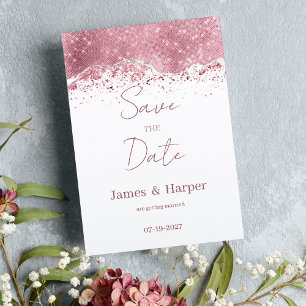 Luxury rose gold silver glitter Save the Date Invitation