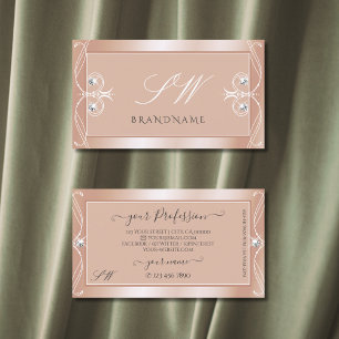 Luxury Rose Gold Sparkle Diamonds Monogram Ornate Business Card