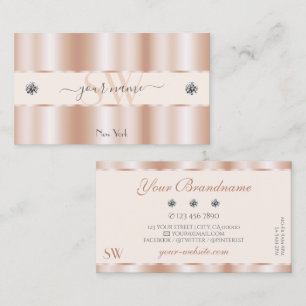 Luxury Rose Gold Sparkle Jewels Monogram Luxe Glam Business Card
