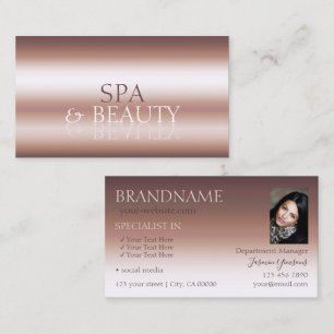 Luxury Rose Gold Stylish Mirror Font with Photo Business Card