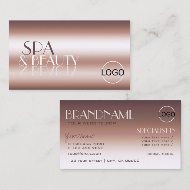 Luxury Rose Gold Stylish Mirror Letters with Logo Business Card (Front/Back)