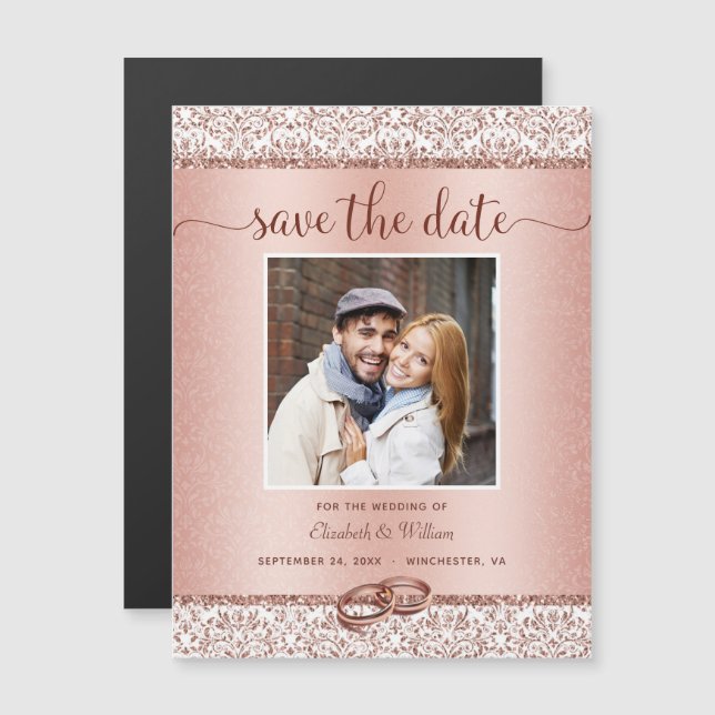Luxury Rose Gold Wedding Photo Save the Date Magnetic Invitation (Front/Back)