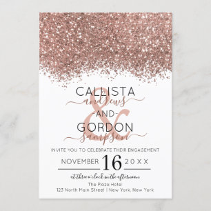Luxury Rose Gold White Glitter Confetti Engagement Invitation