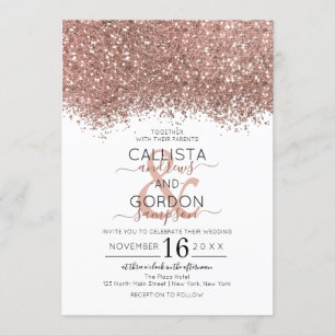 Luxury Rose Gold White Glitter Confetti Wedding Invitation