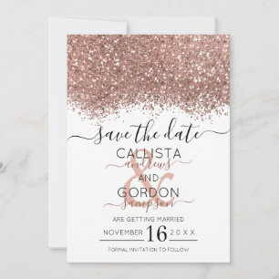 Luxury Rose Gold White Glitter Confetti Wedding Save The Date