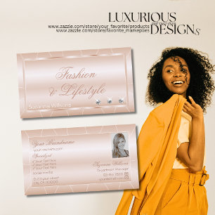 Luxury Rose Gold with Diamonds and Photo Exquisite Business Card