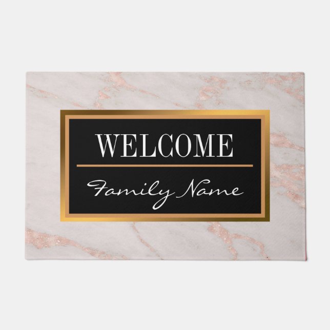 Luxury Rose Pink Blush Glitter Marble Customize Doormat (Front)