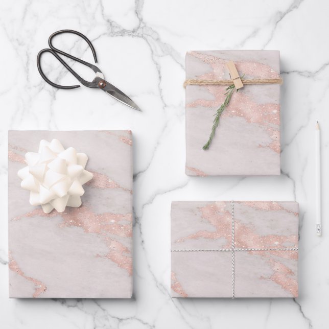 Luxury Rose Pink Blush Glitter Marble Customize Wrapping Paper Sheet (Front)