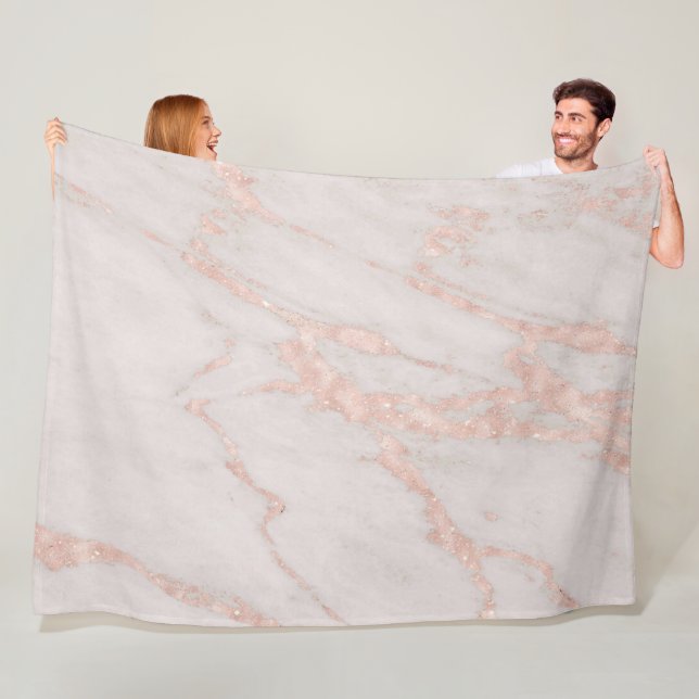 Luxury Rose Pink Blush Glitter Marble Fleece Blanket (In Situ)
