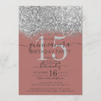 Luxury Rose Silver Glitter Confetti Quinceañera