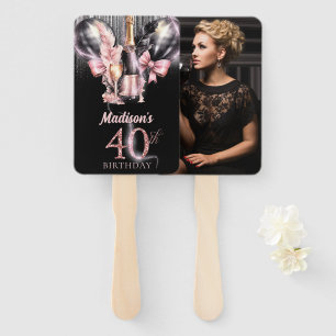 Luxury Rose Wine 40th Birthday Photo Personalized Hand Fan