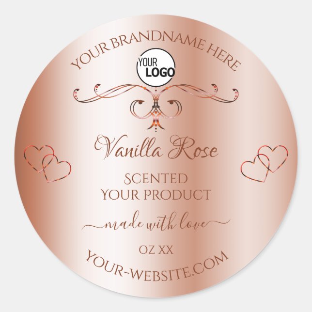 Luxury Rosegold Ornate Product Labels Hearts Logo (Front)