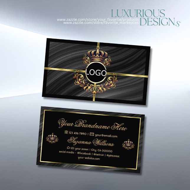 Luxury Royal Black Gold Crown with Logo Sumptuous Business Card (Creator Uploaded)