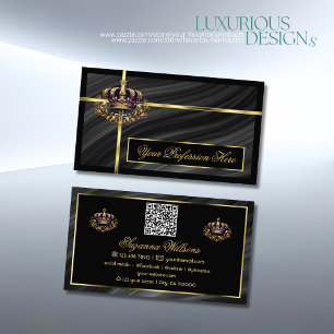 Luxury Royal Black Gold Crown with QR Code Noble Business Card
