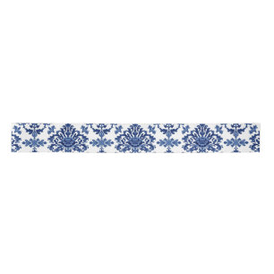 Luxury Royal Blue and White Baroque Floral Pattern Satin Ribbon