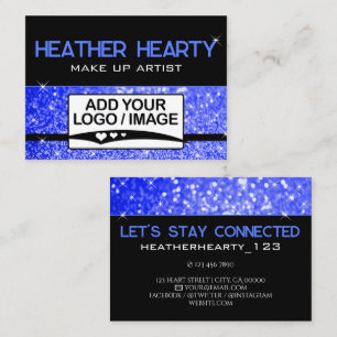 Luxury Royal Blue Black Sparkle Glitter with Logo Business Card