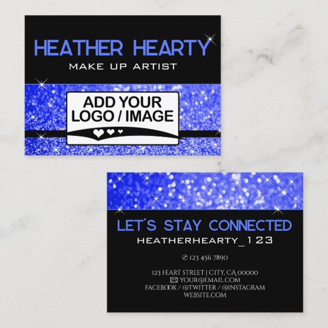 Luxury Royal Blue Black Sparkle Glitter with Logo Business Card (Front/Back)